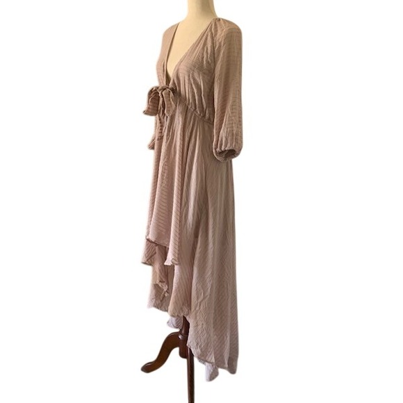 VENUS Dresses & Skirts - Venus Mauve Pink Striped Maxi Dress Size 10 High-Low Hem Boho Cottagecore EUC